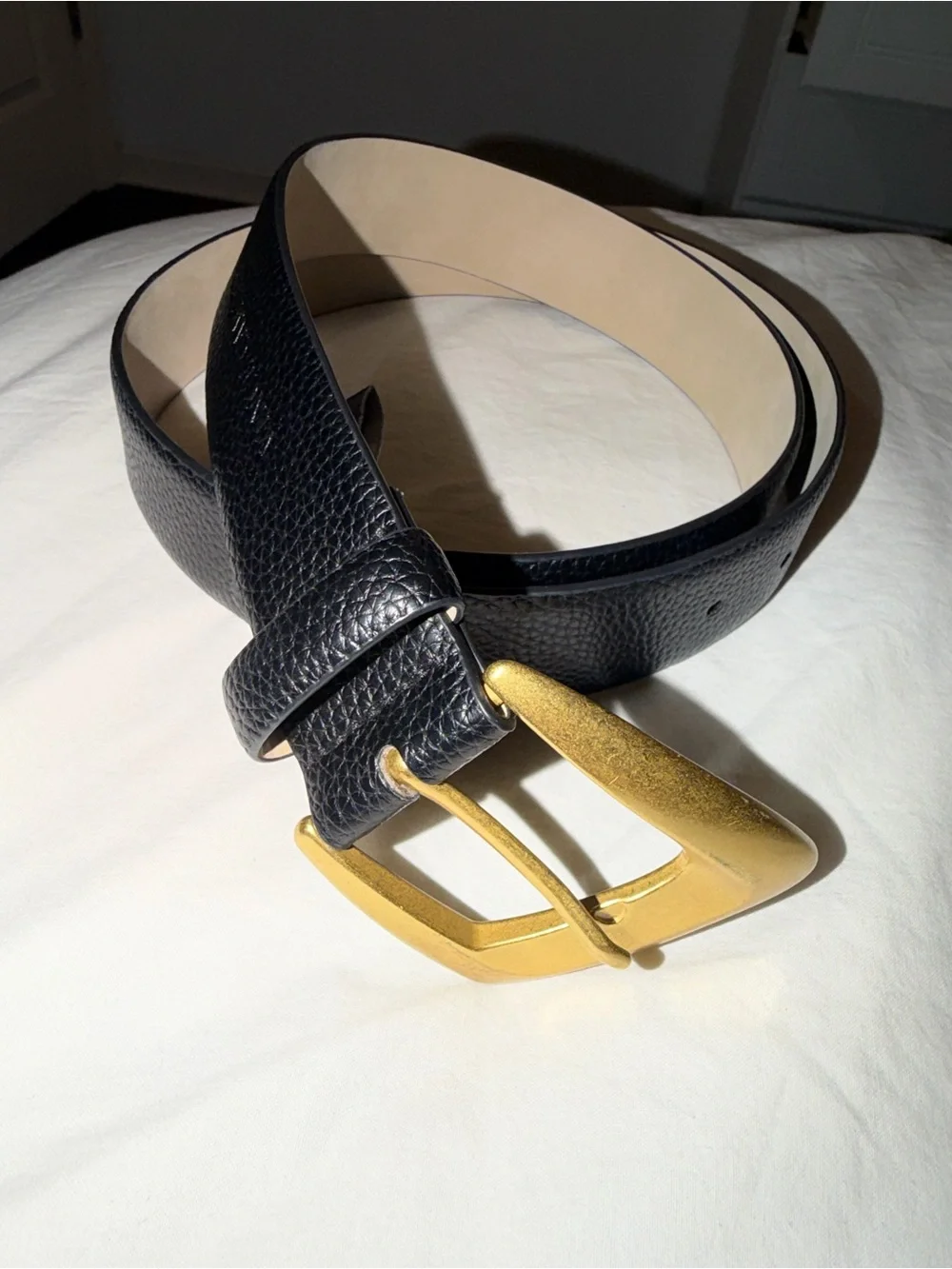 Women’s Black Leather Belt with Brass Buckle